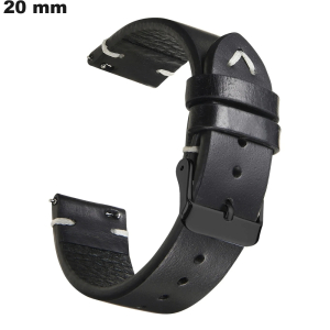Armband Schwarz 20 mm Echtes Leder für Uhr \ Port Inclus