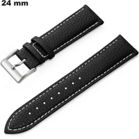 Echtheitslederarmband Schwarz 24 mm für Uhren: Kostenloser Versand