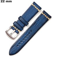 Bracelet Cuir végétal Bleu 22 mm pour montre ● Livraison Rapide